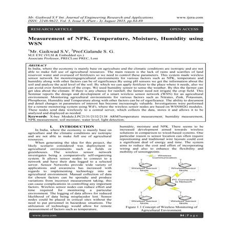 Measurement of NPK, Temperature, Moisture, Humidity using WSN