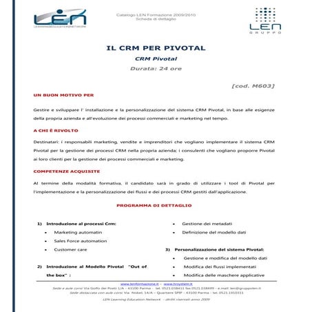 Crm pivotal - Scheda corso LEN