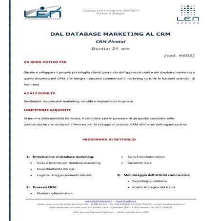 Dal database marketing al crm - Scheda corso LEN