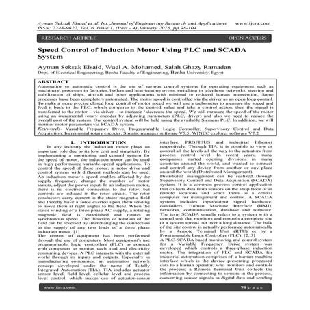 Speed Control of Induction Motor Using PLC and SCADA System
