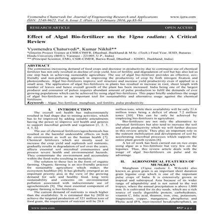 Effect of Algal Bio-fertilizer on the Vigna radiata: A Critical Review