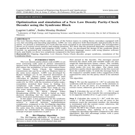Optimization and simulation of a New Low Density Parity-Check Decoder using t...