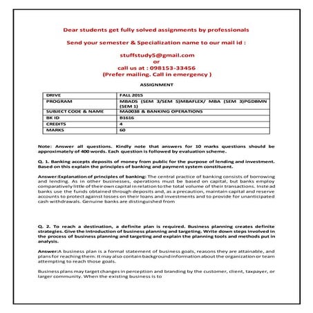 Ma0038 &amp; banking operations