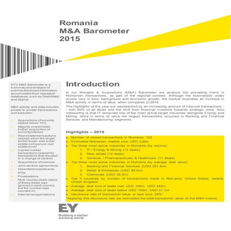 M&A barometer Romania 2015