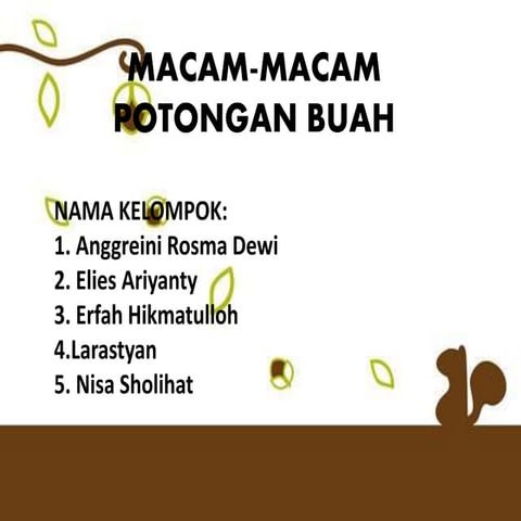 Macam macam jenis potongan buah / cutting vegetable and fruit