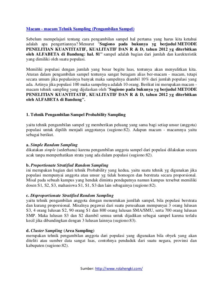 Macam Macam Tehnik Sampling Pengambilan Sampel
