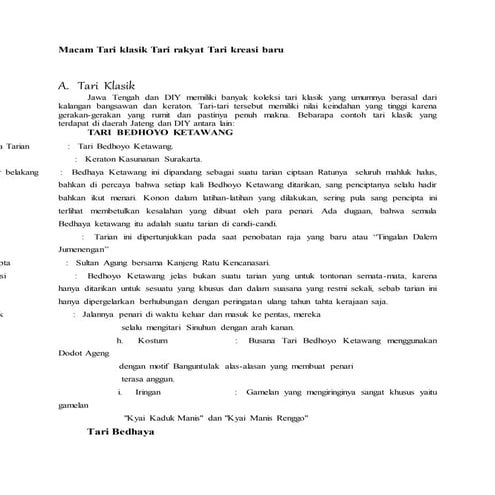 Macam tari klasik tari rakyat tari kreasi baru