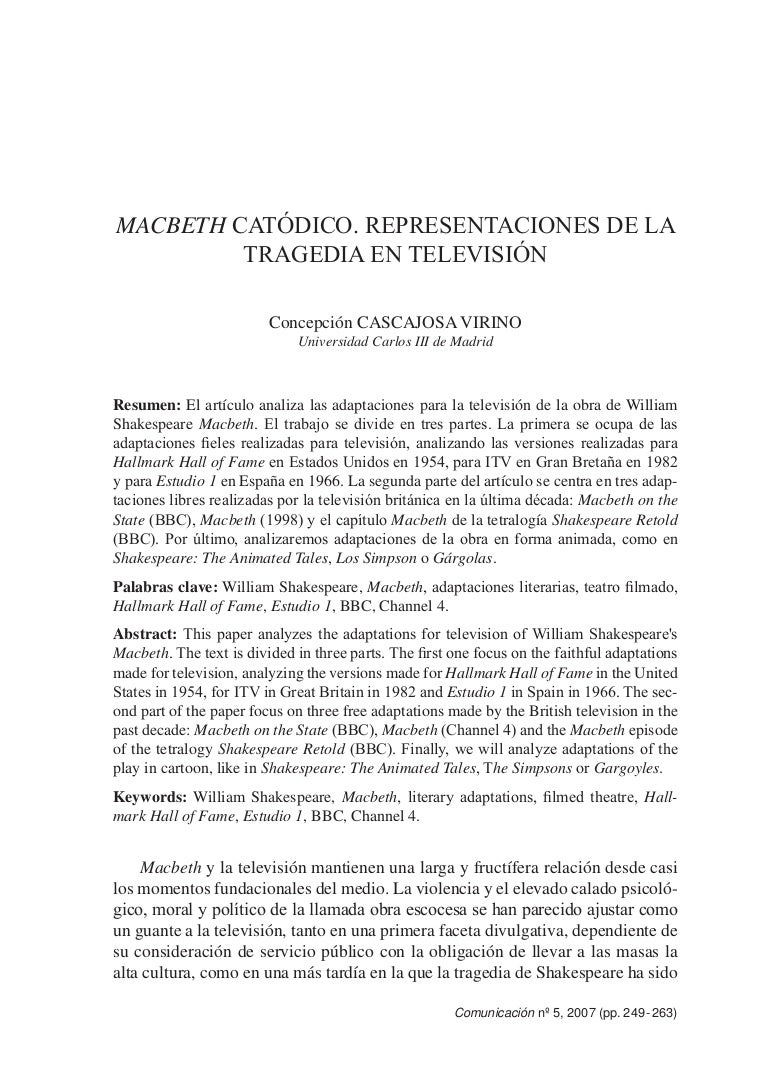 Macbeth Catodico Representaciones De La Tragedia En Television