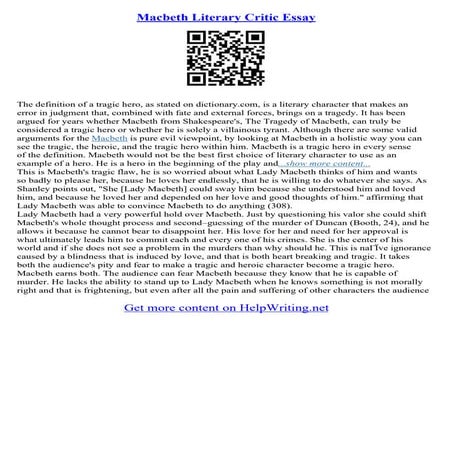 Macbeth Critical Essay Pdf