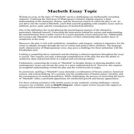 Macbeth Essay Topic