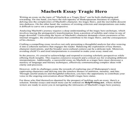 Macbeth Essay Tragic Hero. Macbeth Tragic Hero Essay  Essay on Macbeth Tragic...