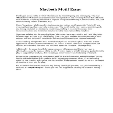 Macbeth Motif Essay. Lincoln Memorial University