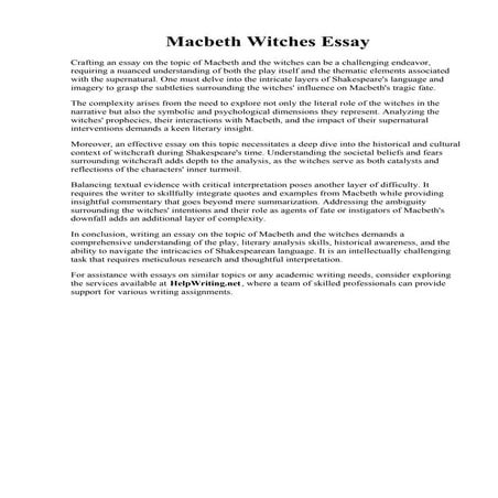 Macbeth Witches Essay. The Witches Macbeth Character Traits - PTMT