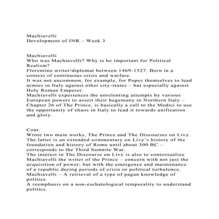 MachiavelliDevelopment of INR – Week 3MachiavelliWho w.docx
