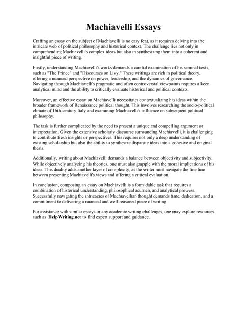 Machiavelli Essays. Ewrt 2 class 11 machiavelli | PDF