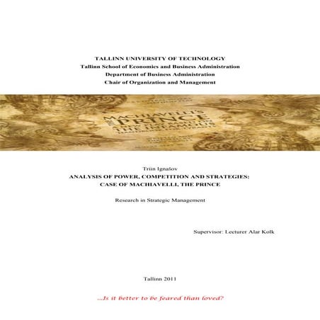 Analysis of Power, Competition and Strategies: Case of Machiavelli, the Prince