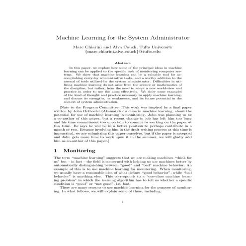 Machine Learning for the System Administrator | PDF
