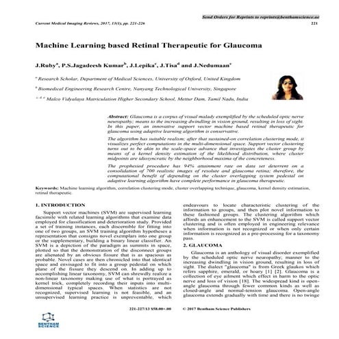 Machine Learning based Retinal Therapeutic for Glaucoma
