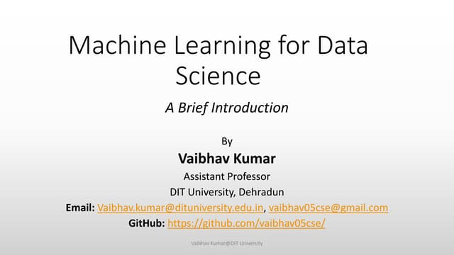 Machine learning for Data Science | PPTX | Technology Industry | Industries