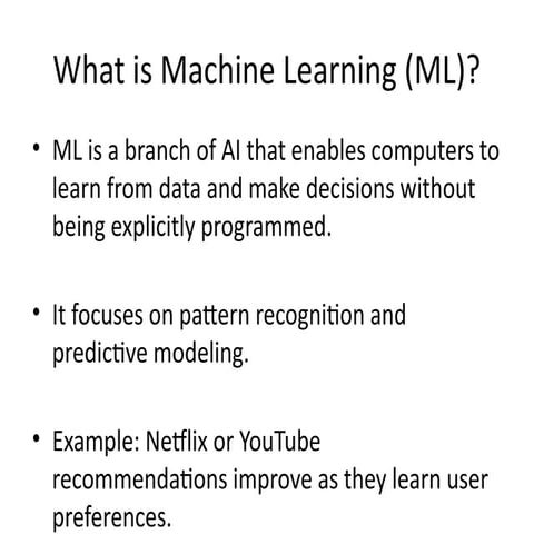ML is a branch of AI that enables computers to learn from data