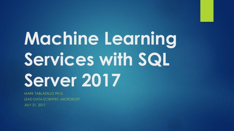 sql 2017 machine learning services