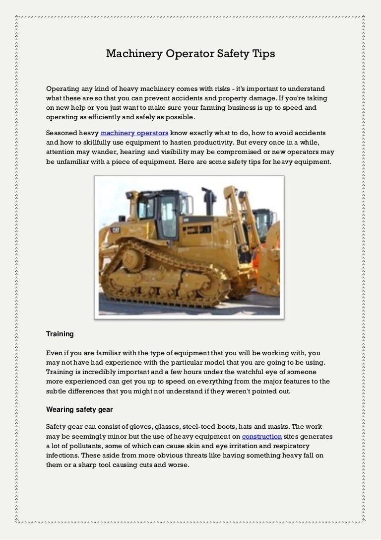 Machinery Operator Safety Tips