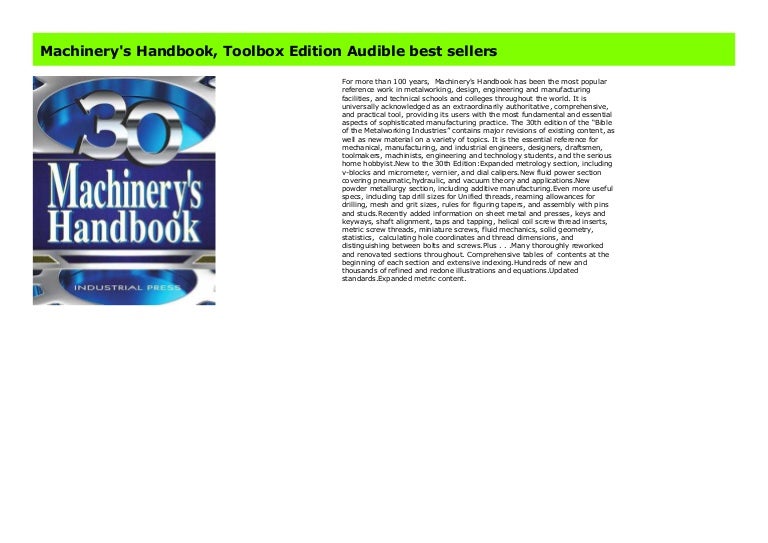 Machinery's Handbook, Toolbox Edition Audible best sellers