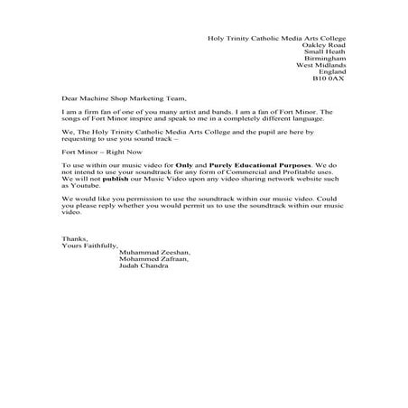 Machine shop marketing letter