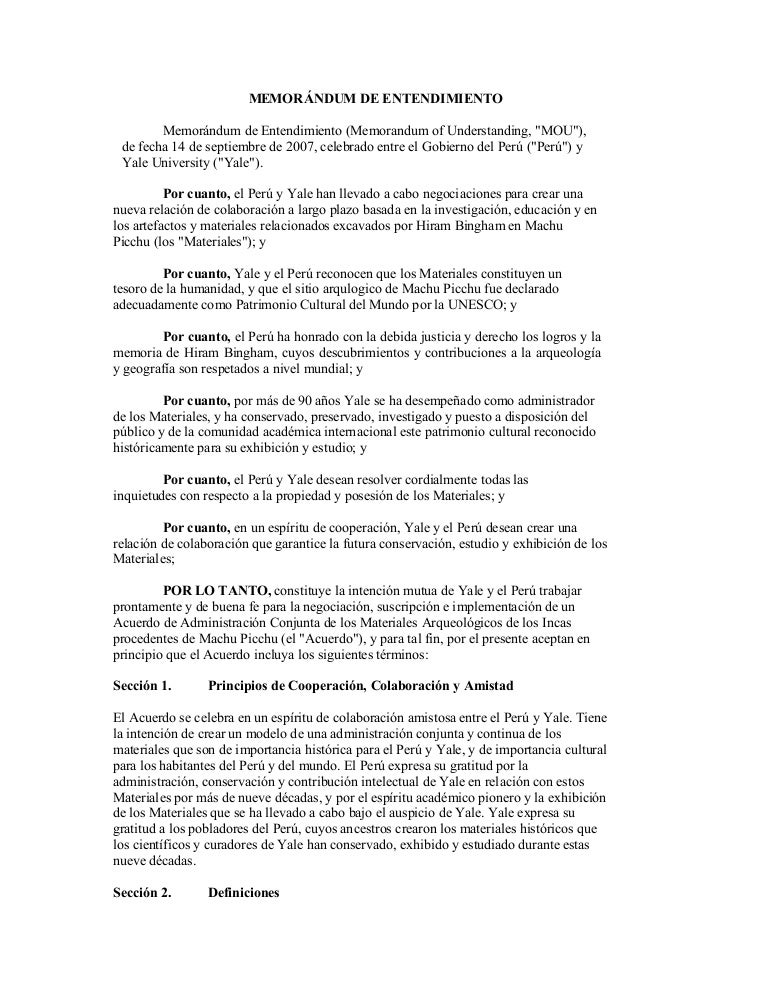 MEMORÁNDUM DE ENTENDIMIENTO