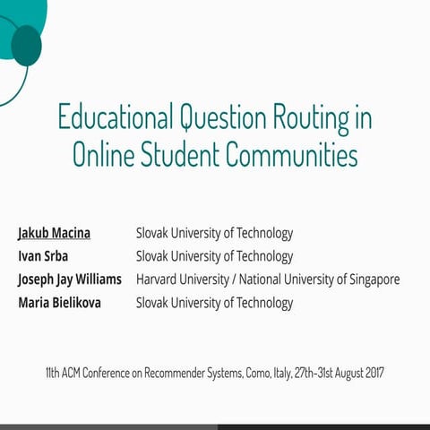 Educational Question Routing in Online Student Communities