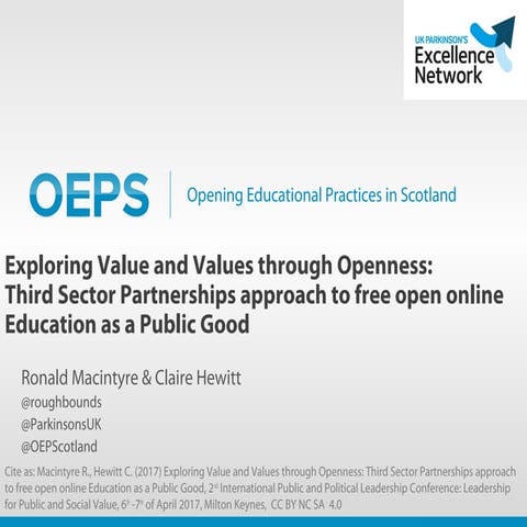 Exploring Value and Values through Openness: Third Sector Partnerships approach to free open online Education as a Public Good