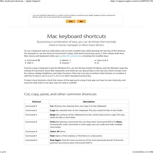 Mac keyboard shortcuts   apple support