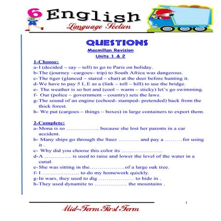 مراجعة الصف السادس الإبتدائى ترم أول Macmillan