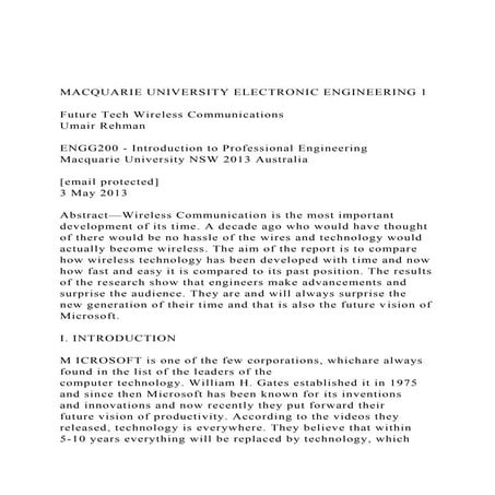 MACQUARIE UNIVERSITY ELECTRONIC ENGINEERING 1Future Tech W.docx