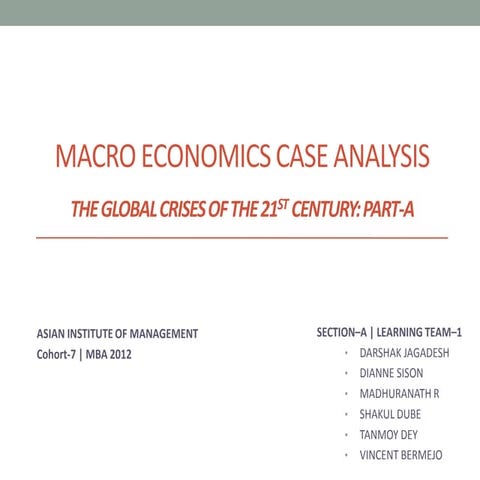 Macro-Economics Case Analysis: Global Crises of the 21st Century