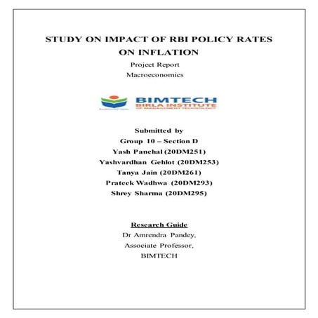 Study on impact of RBI policy rates on inflation | DOCX