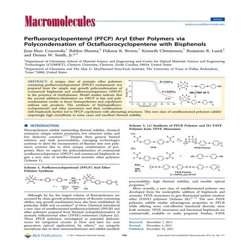 Perfluorocyclopentenyl (PFCP) Aryl Ether Polymers via Polycondensation of Octafluorocyclopentene with Bisphenols