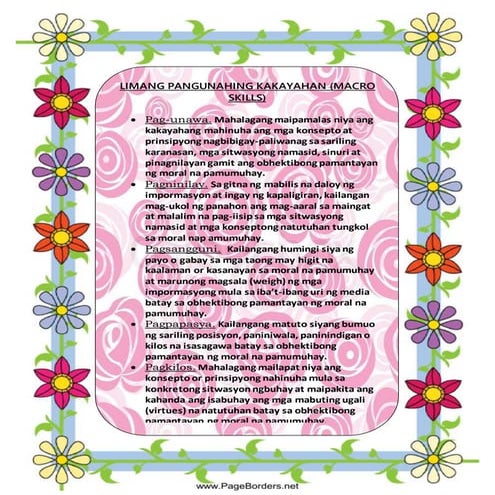 Limang Pangunahing Kakayahan (Macro Skills) - Edukasyon sa Pagpapakatao (EsP)