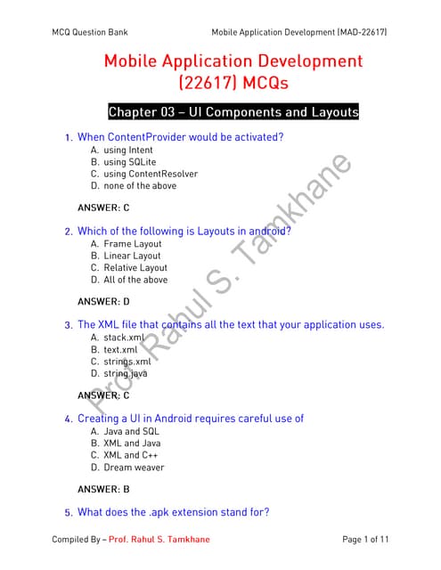 MAD   22617- MCQ Question Bank Unit-III