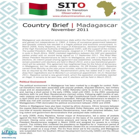 Madagascar country brief - States in Transition - IDASA