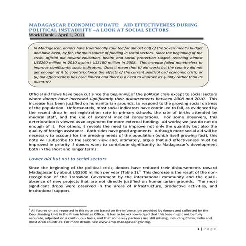 Madagascar economic update March 2011