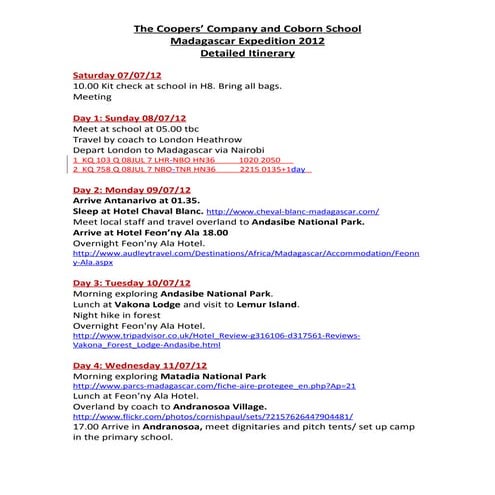 Madagascar Itinerary