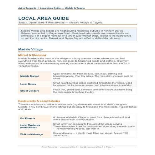 Comprehensive Local Area Guide to Madale & Tegeta, Tanzania: Shops ...