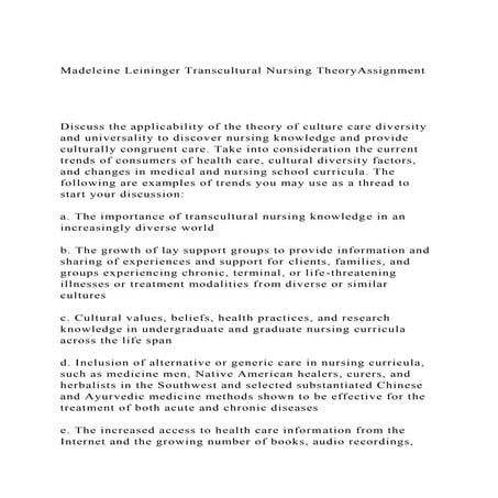 Madeleine Leininger Transcultural Nursing TheoryAssignment.docx