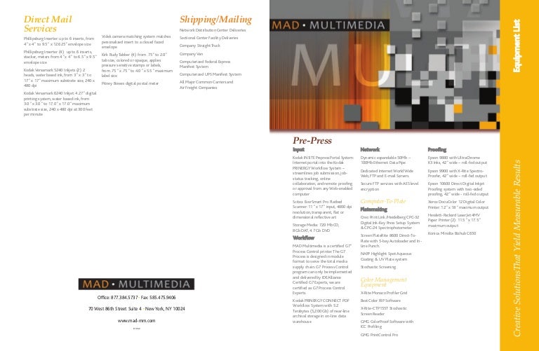 MAD MultiMedia Equipment List