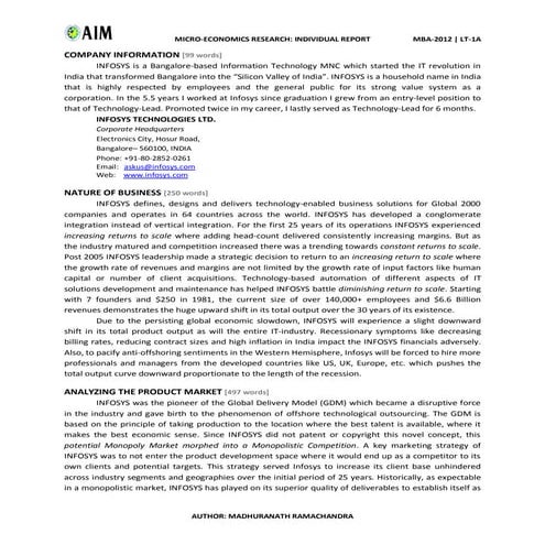 INFOSYS 2015 - A Micro Economics Analysis Report