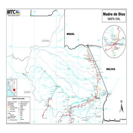 Mapa vial del departamento de Madre de Dios