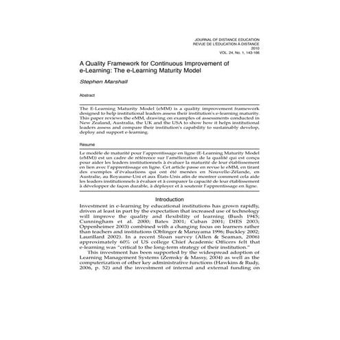 M adurity model of elearning