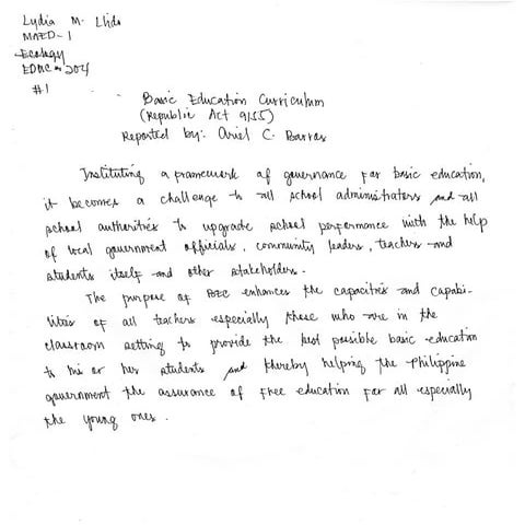 MAEd 1 Compilation of Reflections: EDUC 204 Ecology of Educational Administra...