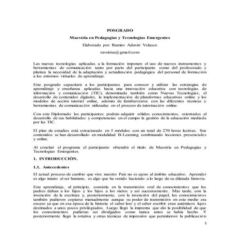 Maestria Pedagogias y Tecnologias Emergentes por ramiro aduviri velasco